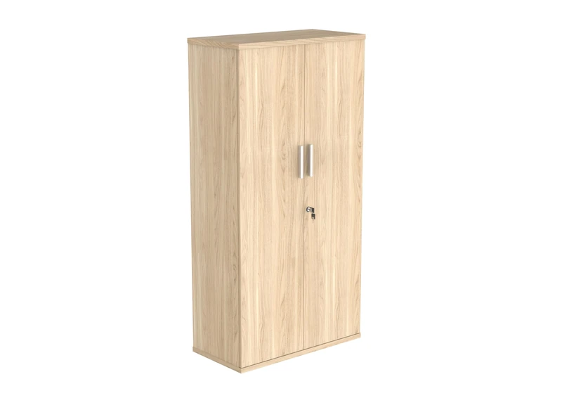 Office Hippo Essentials Heavy Duty Storage Cupboard With Adjustable Shelving, Featuring 2 Lockable Doors, Suitable For Commercial Office, Home And Classroom, Canadian Oak, 40D x 80W x 159.2Hcm