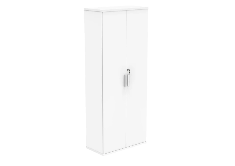 Office Hippo Essentials Heavy Duty Storage Cupboard With Adjustable Shelving, Featuring 2 Lockable Doors, Suitable For Commercial Office, Home And Classroom, Arctic White, 40D x 80W x 198Hcm