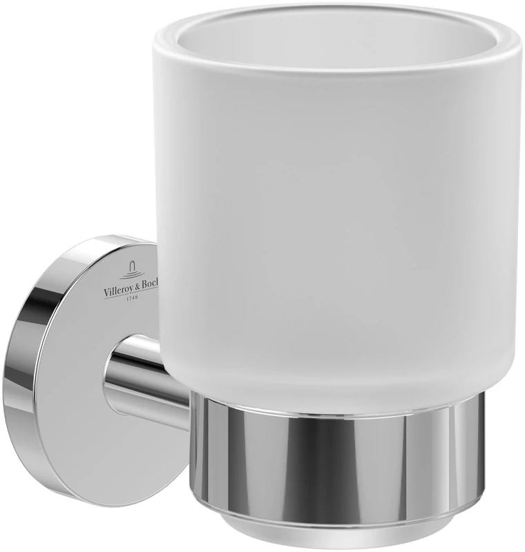 Villeroy & Boch Elements - Tender Tumbler Holder, Toothbrush Holder for Wall Installation, Toothbrush Tumbler Made from Satin-Finished Glass with zinc Holder, Round, Chrome