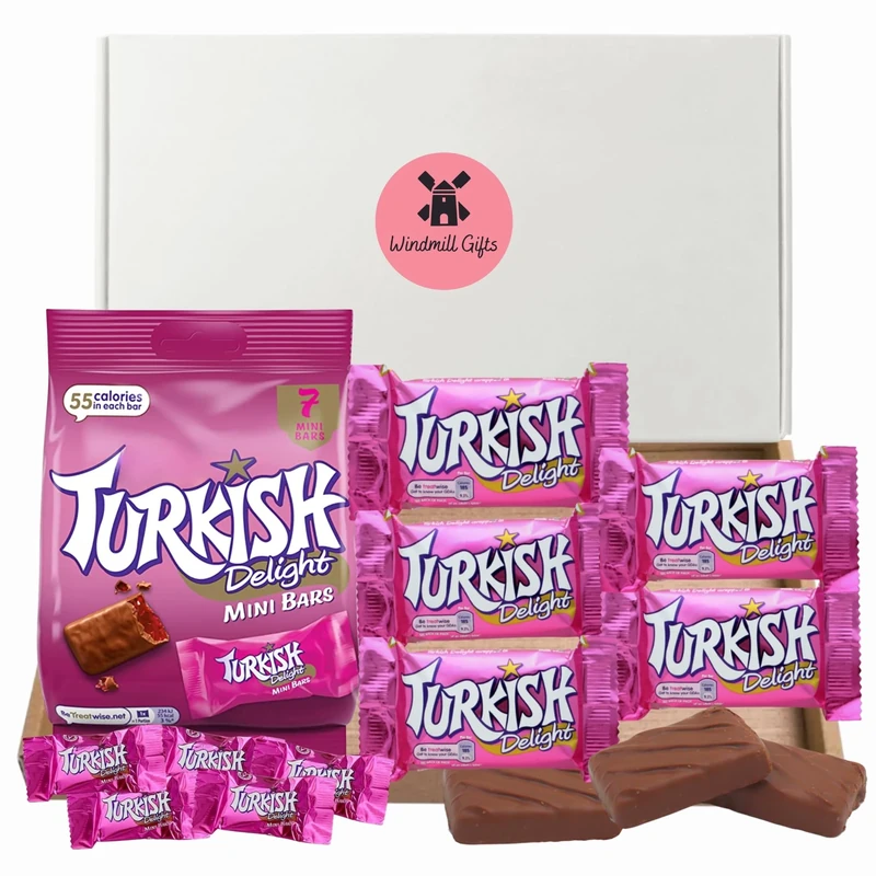 Frys Turkish Delight Gift Box - x5 Frys Turkish Delights 51g Bars Bundled With Frys Mini Turkish Delight Bars 105g - Turkish Delight Chocolate Gift - Letterbox Gift Friendly