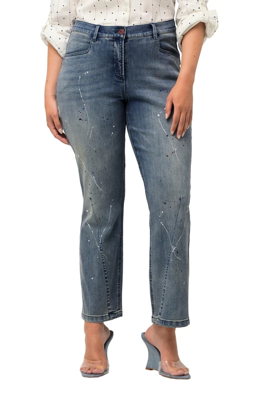 Ulla Popken Womenswear Plus Size Curvy Splatter Painted Jeans Denim Blue 16 826897723-42