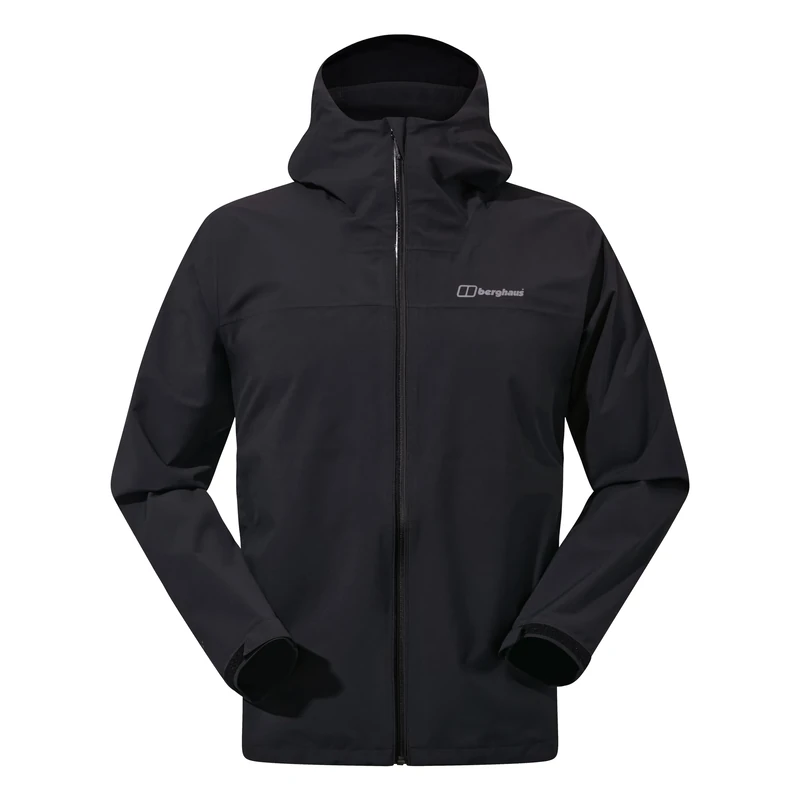 Berghaus Men's Arnaby Lightweight Stretch Waterproof Hooded Jacket | Breathable | Lightweight Rain Coat, Black/Black, M