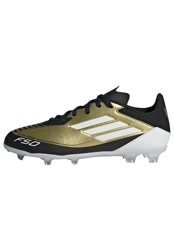 adidas Unisex Kids F50 League Messi Football Boots Firm Ground, Gold Metallic/Cloud White/Core Black, 5.5 UK