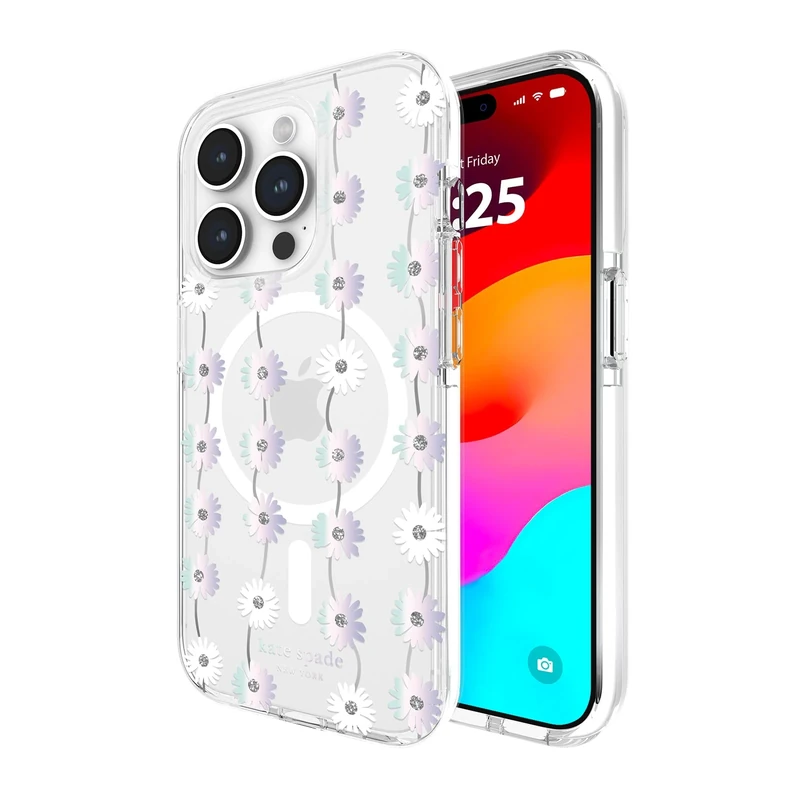 Kate Spade New York iPhone 15 Pro Case, Compatible with MagSafe - Daisy Chain Iridescent