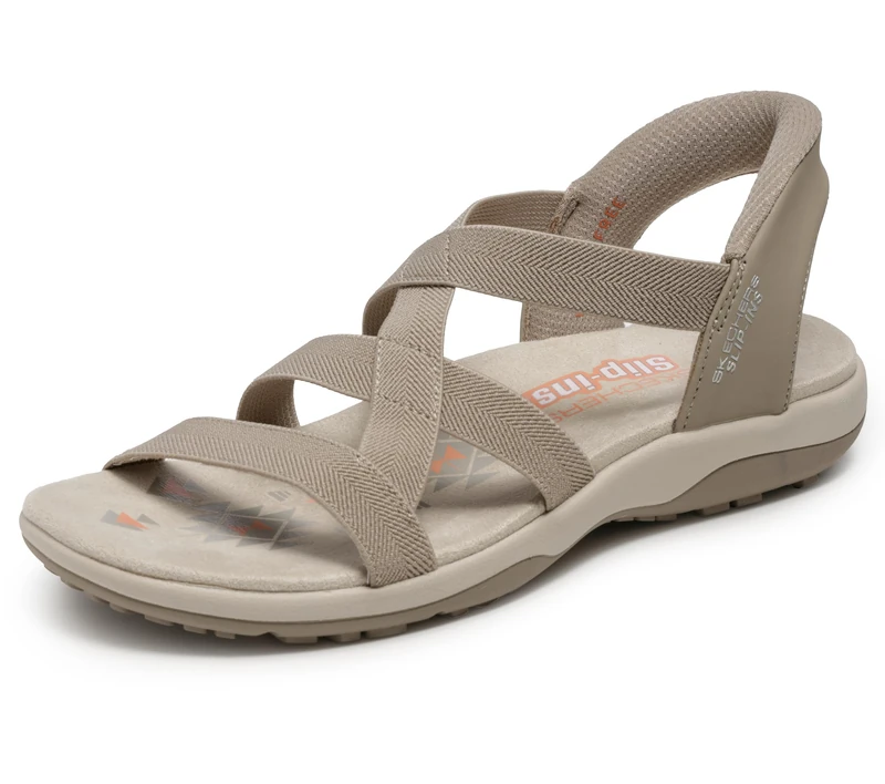 Skechers Womens Slip-Ins Reggae Slim Stretch Flex Taupe Vegan Sandals (Taupe, UK Footwear Size System, Adult, Women, Numeric, Medium, 6)