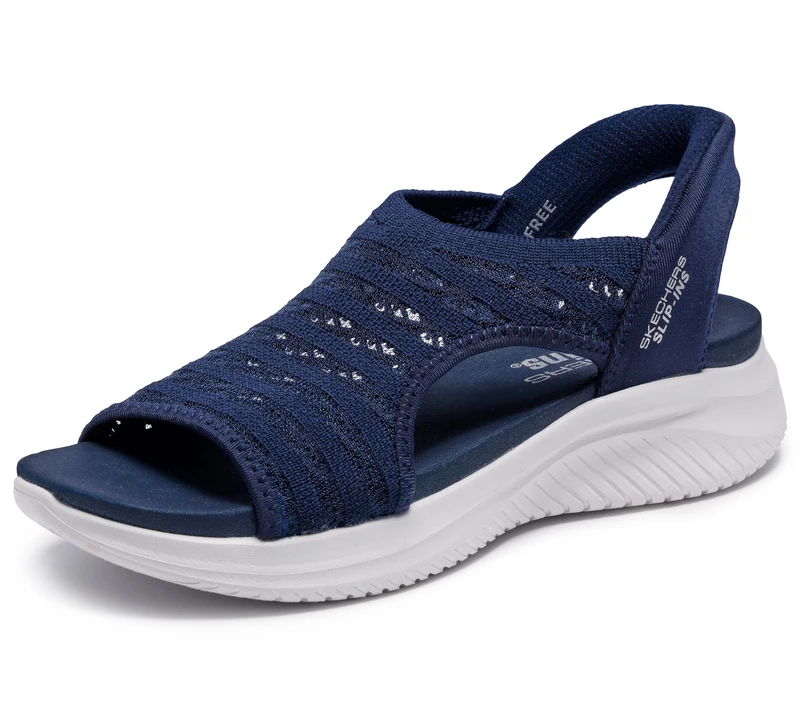 SKECHERS Women's Ultra Flex 3.0-Sun Warmth Hands Free Slip-ins Sandal, navy blue, 4 UK