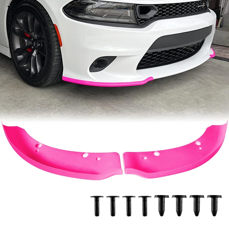 Pair of Front Bumper Lip Protection Cover, Splitter Protector Compatible with Dodge 2015-2021 Charger SRT/Scat Pack Models (Pink)