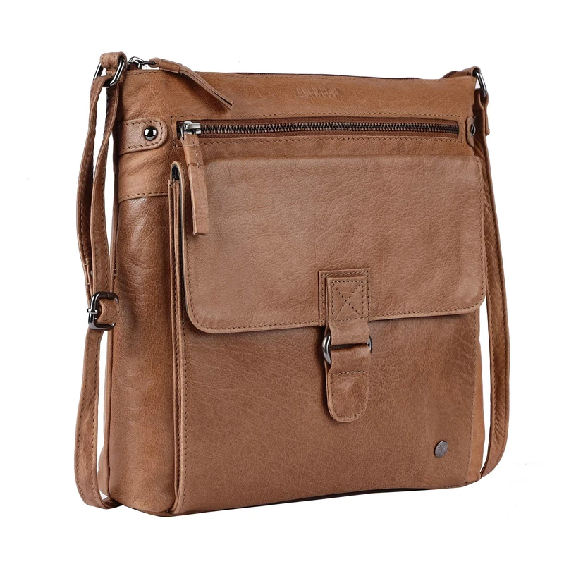 LEDERBUCK Shirley Large Soft Real Leather Womens Crossbody Handbags and Purses-Triple Zip Sling Crossover Shoulder Bag, Nougat