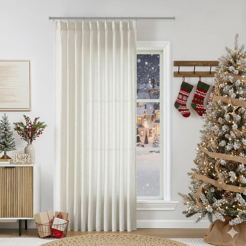 Vision Home Natural Pinch Pleated Semi Sheer Curtains Textured Linen Blended Light Filtering Window Curtains 90 inch for Living Room Bedroom Patio Pinch Pleat Drapes with Hooks 1 Panel 60" Wx90 L