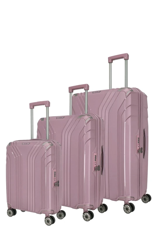 travelite 4-wheel suitcase set 3-piece hard shell with recycled lining, sizes L/M/S, ELVAA: Stylish trolleys with protective corners + TSA lock