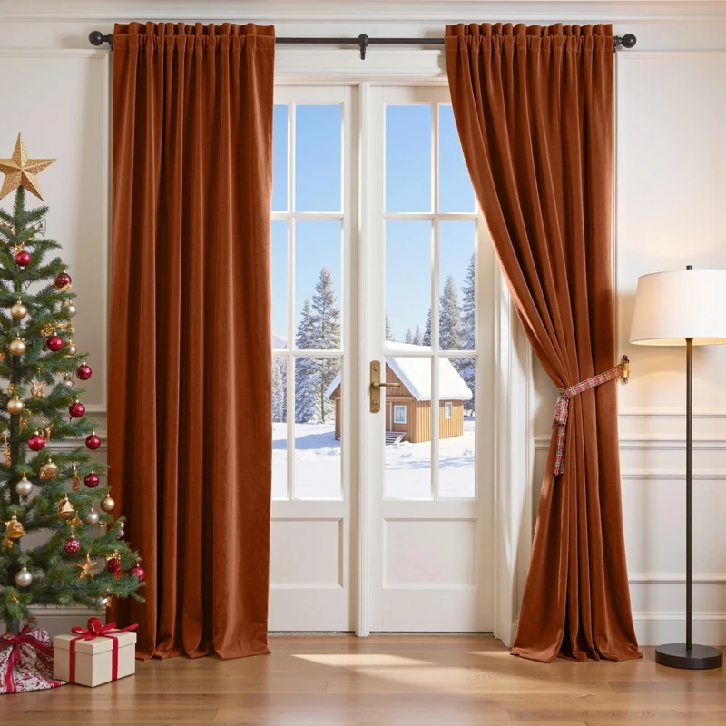 Lazzzy Burnt Orange Velvet Curtains Thermal Insulated 84 Inch Room Darkening Window Drapes Super Soft Luxury Curtains for Living Room Bedroom Rod Pocket, 2 Panels