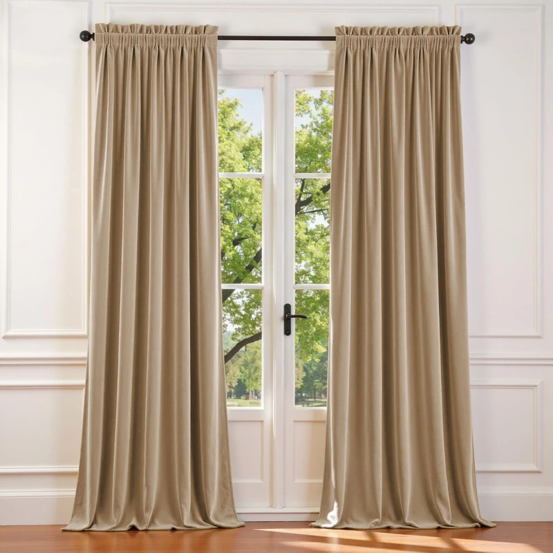 Lazzzy Velvet Curtain Beige Thermal Insulated Curtains 96 Inch Long Drapes for Bedroom Living Room Light Filtering Window Treatments Rod Pocket, Set of 2, Latte