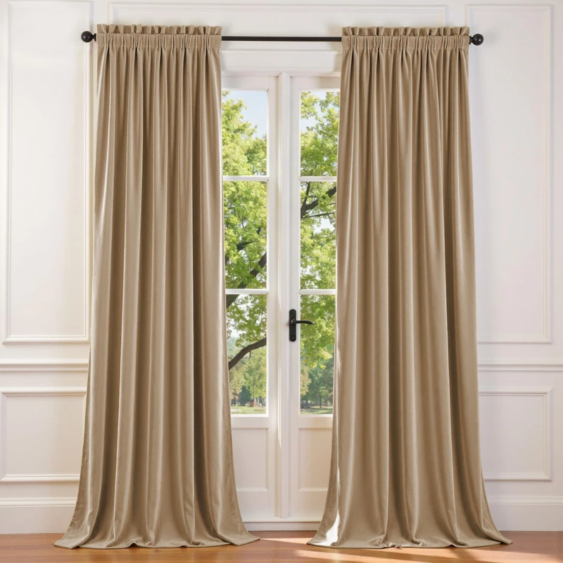 Lazzzy Beige Velvet Curtains 108" Long Thermal Insulated Curtains for Bedroom Living Room Light Filtering Rod Pocket Latte Curtains 2 Panels