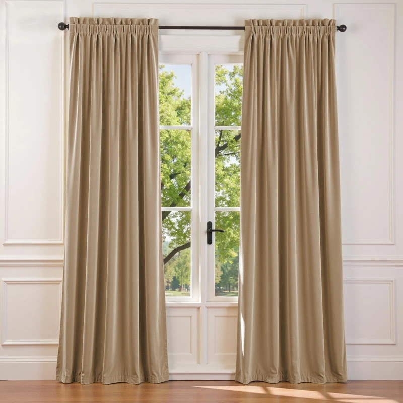 Lazzzy Curtain Beige Thermal Insulated Curtains 90 Inch Long Drapes for Bedroom Living Room Light Filtering Window Treatments Rod Pocket, Set of 2, Latte