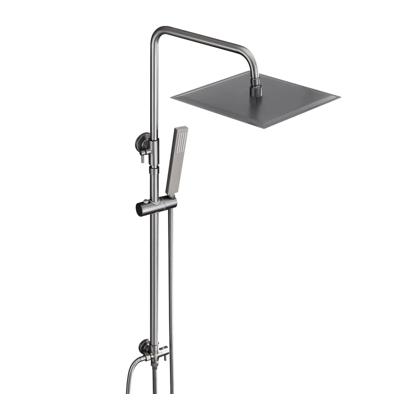 Görbach Stainless Steel Hydromassage Shower Column Without Tap, Rain Shower System, Shower Set with Adjustable Shower Rod, Shower Head 30 x 30 cm Brushed Gungrey