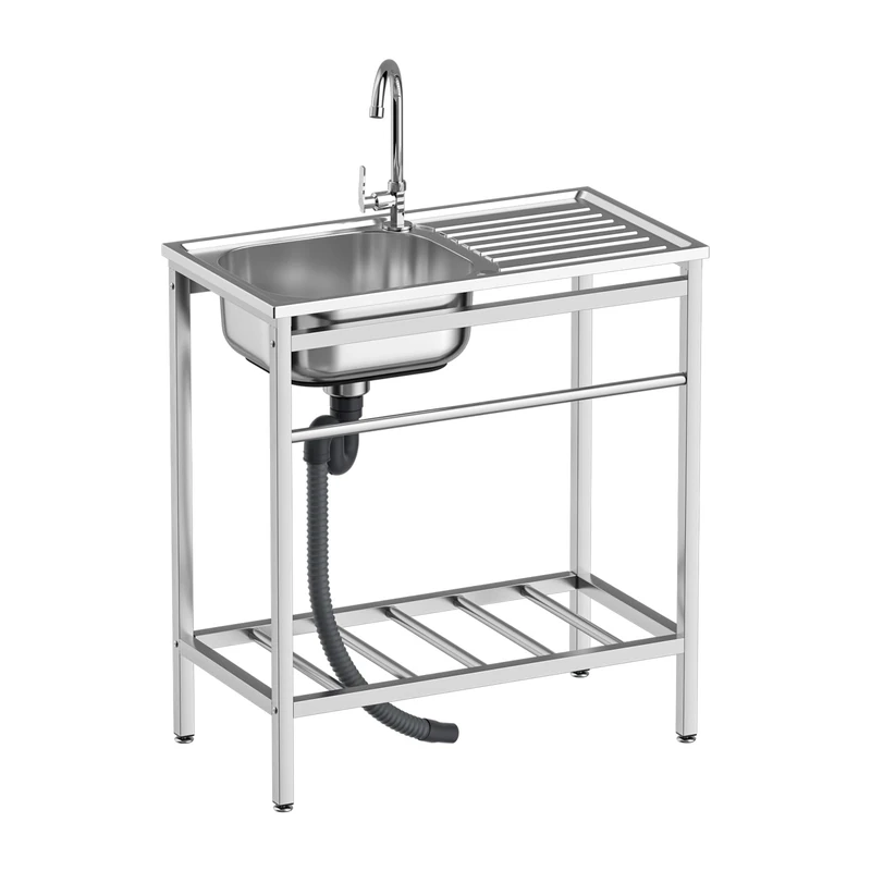 DuyviSteil Premium Stainless Steel Utility Sink Free Standing Single Bowl Sink with Workbench for Commercial Kitchens & Laundry