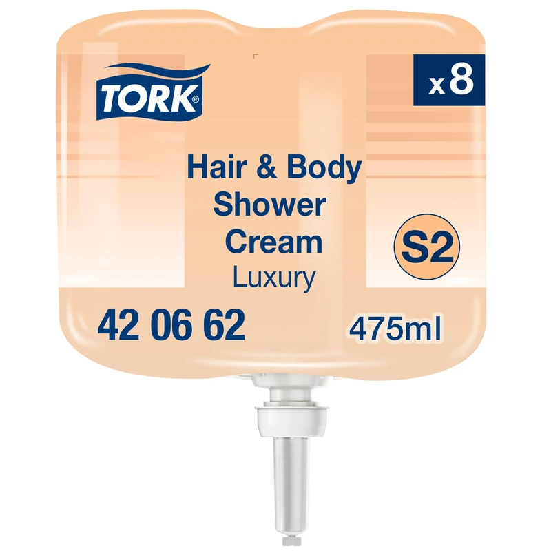 Tork Luxury 3-in-1 Hair & Body Shower Cream Mini S2, Argan Vanilla Scent, 8 x 475ml, 420662