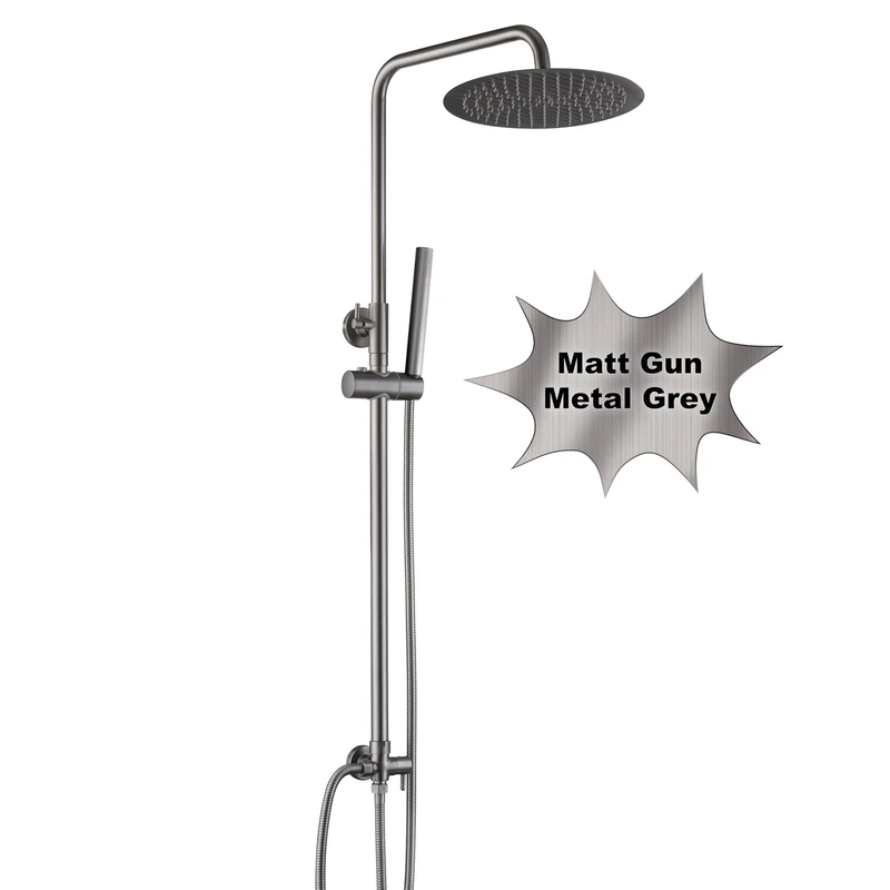 Görbach Stainless Steel Shower Column Without Taps, Adjustable Height Shower Bar for Bathroom, Shower Set with Shower Head and Rain Head, D25 cm Brushed Gun Grey