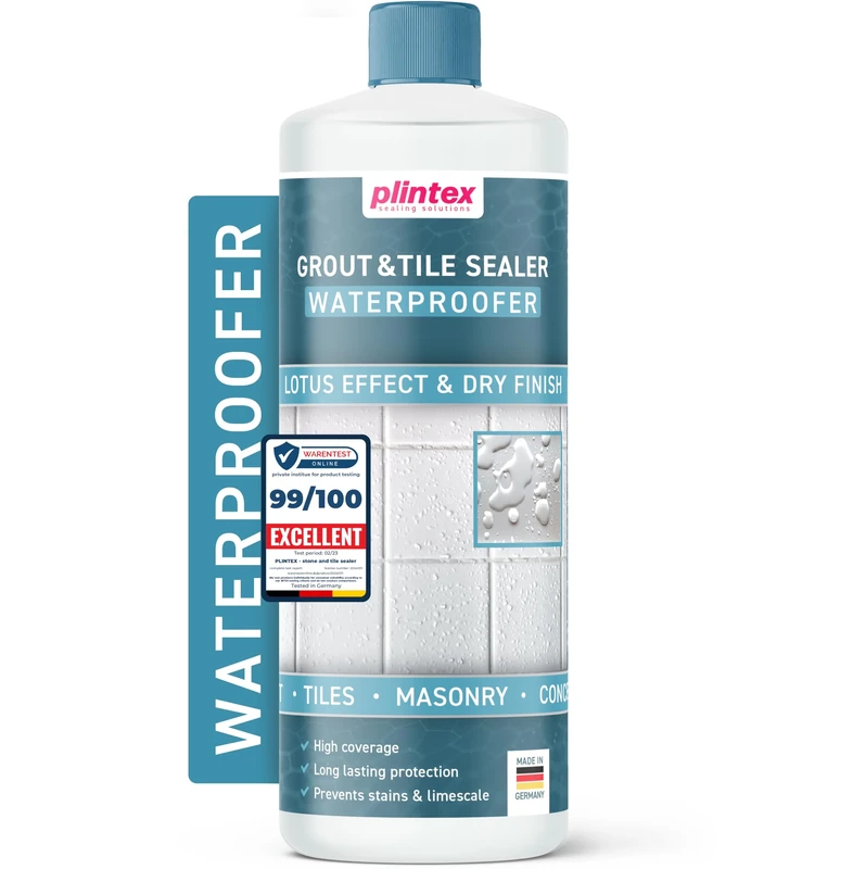 PLINTEX® Grout & Tile Sealer 1L for Shower & Bathroom - Water-based Sealant with Long-Lasting Lotus Effect - Grouting Protector against Limescale & Dirt - Transparent & Odourless for up to 12sqm - Image 1