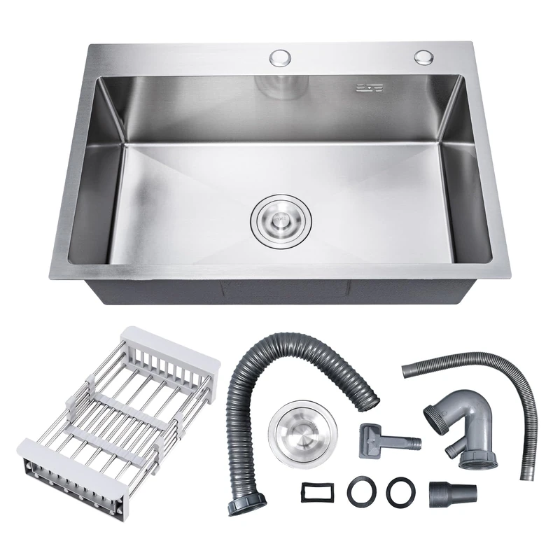DuyviSteil 24-inch Versatile Stainless Steel Undermount Kitchen Sink Single Bowl Bar Prep for Kitchen with Basket Strainer, 24"*18"*8" (Nano)