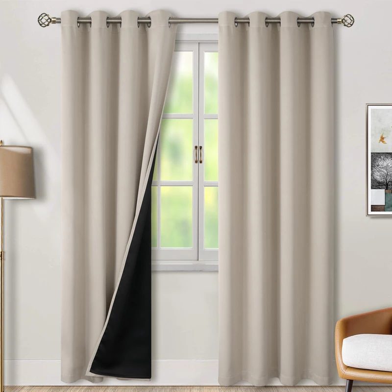 BGment 100% Blackout Curtains for Bedroom Window 84 Inch Length 2 Panels, Thermal Insulated Full Light Blocking Grommet Drapes for Living Room Darkening with Black Liner, 52 Inch Wide Each, Cashmere