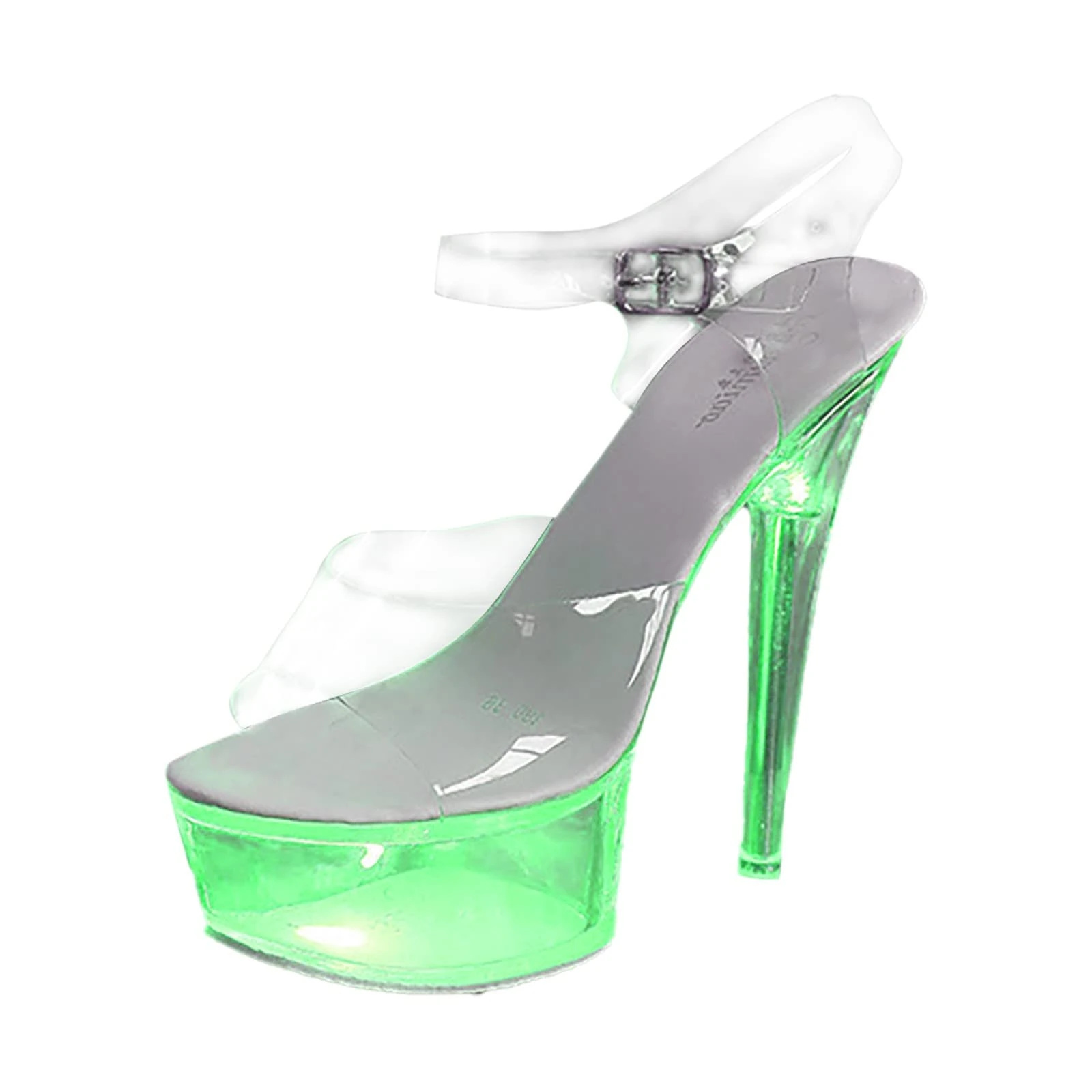 Transparent Sexy High Heeled Shoes with Colorful Lights for Women 15CM Lace up Sandals for Women Sexy 6, #2_Green