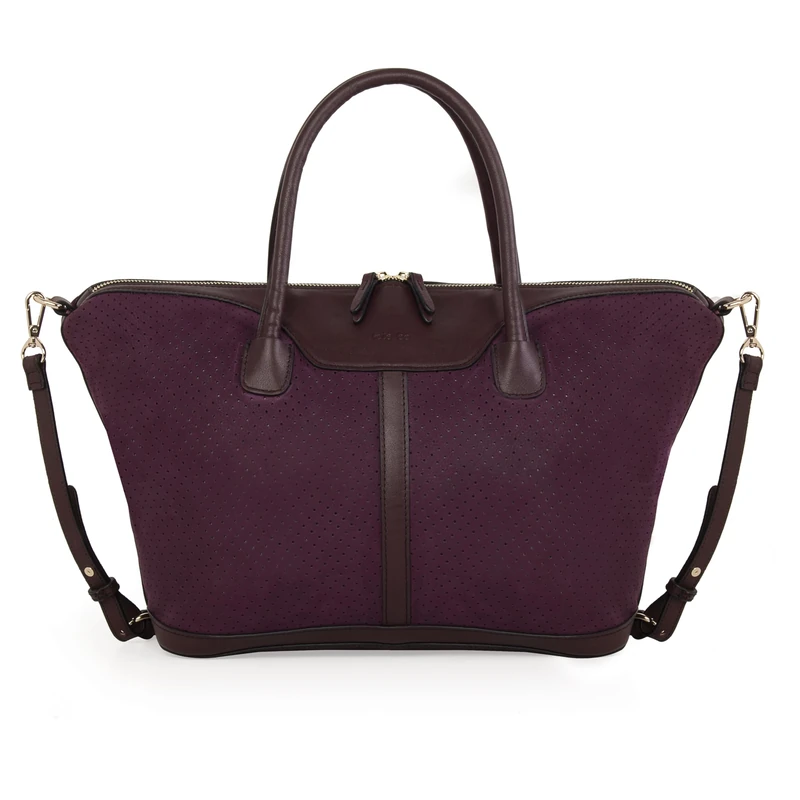 Kate Lee Women's Sac À Main en Cuir Perforé Julya Aubergine Perforated Leather Handbag, Purple, Grand