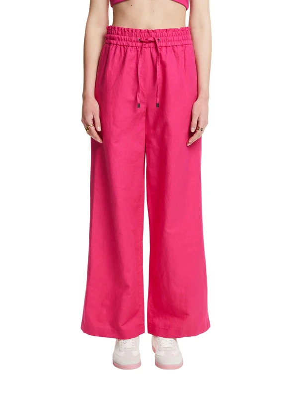 ESPRIT Cotton Linen Mix Trousers, Pink Fuchsia, 32W x 30L - Image 1