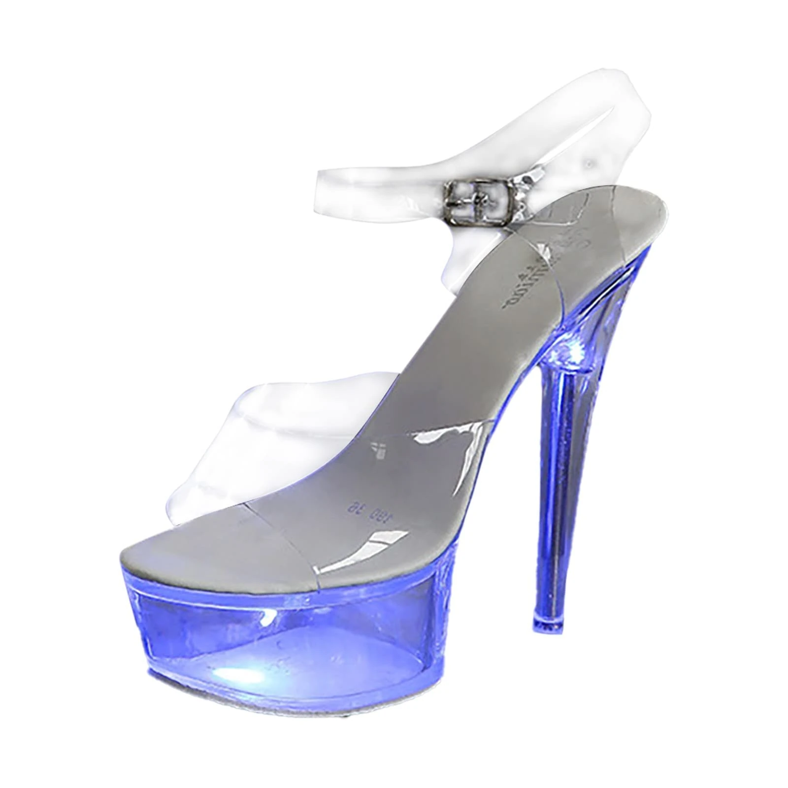 Transparent Sexy High Heeled Shoes with Colorful Lights for Women 15CM Lace up Sandals for Women Sexy 6, #2_Blue