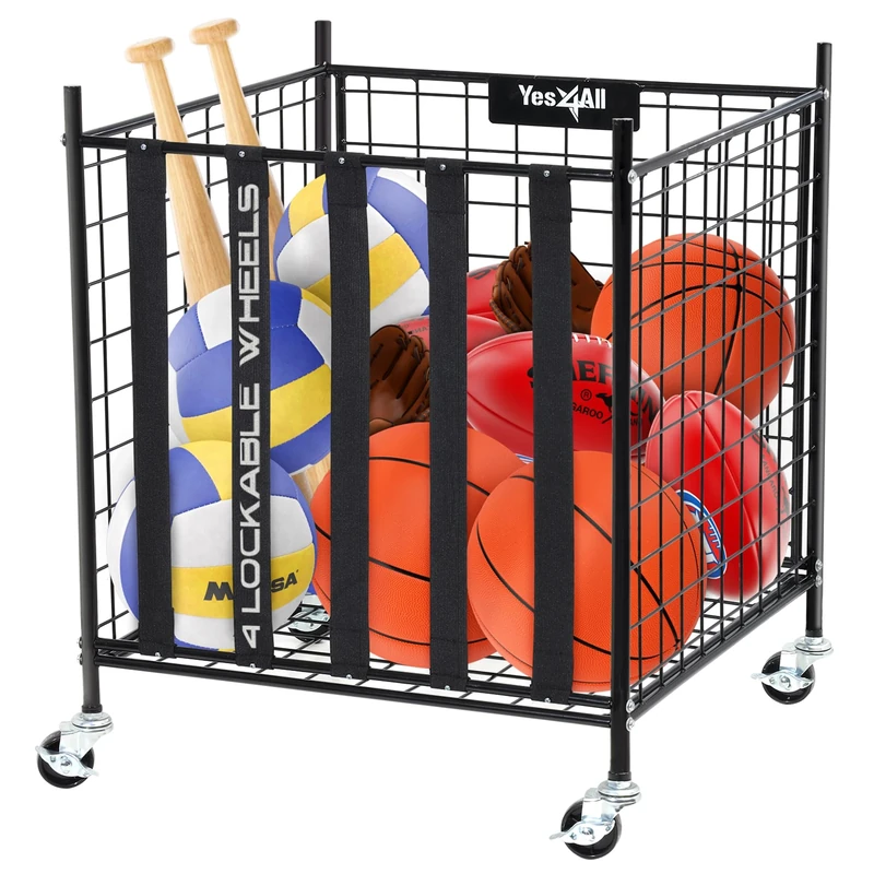 Yes4All Rolling Ball Cart Storage with Lockable Wheels, Alloy Steel, Black
