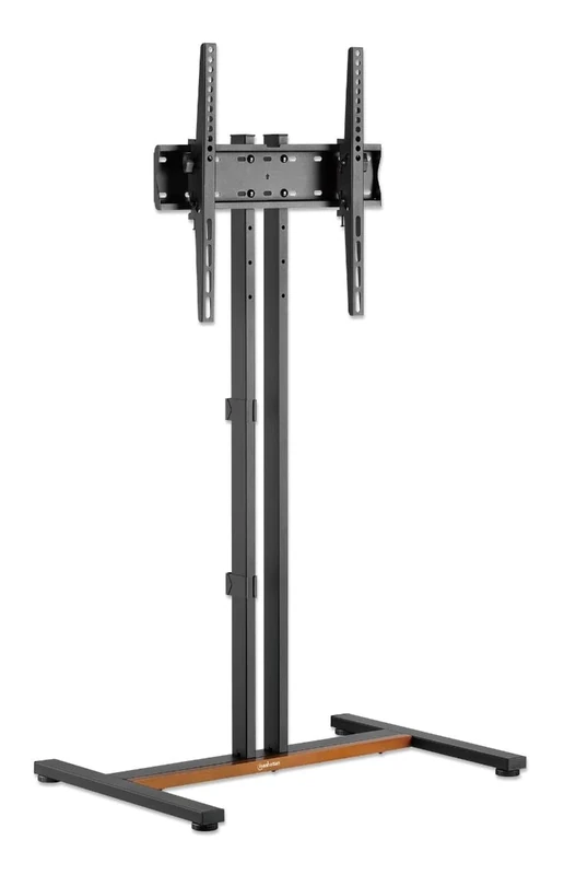 Manhattan Compact TV Stand on Wheels/Stand for Screens from 34" to 55" and up to 35 kg, -10° Tilt, Space Saving Design, Black/Brown