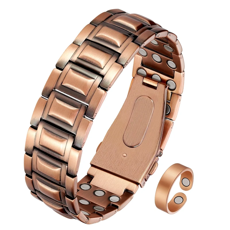 Jecanori 3X Ultra Strength Magnetic Bracelet for Men Copper Bracelet - 57 Magnets (3500 Gauss) with Adjust Tool and Jewelry Gift Box Included,Rivet-copper