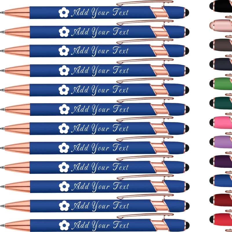 KoelntDIY Personalised Pens Custom Ballpoint Pen with Stylus Tip Customised Engraved Metal Pen with Name Text Logo for Business Writing Graduation Journaling Signature 12 Colors