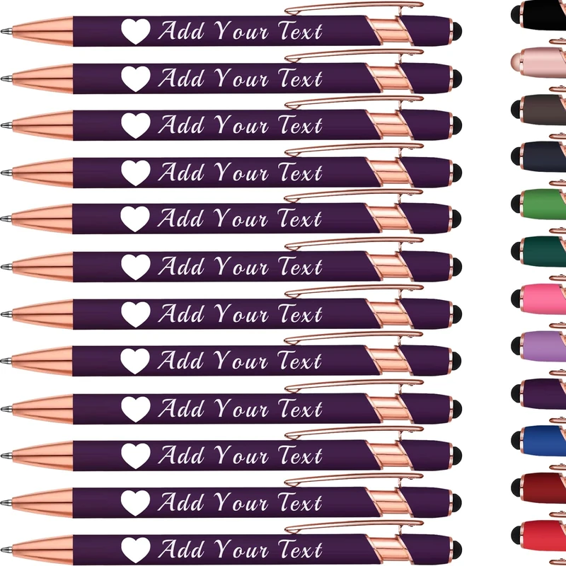 KoelntDIY Personalised Pens Custom Ballpoint Pen with Stylus Tip Customised Engraved Metal Pen with Name Text Logo for Business Writing Graduation Journaling Signature 12 Colors