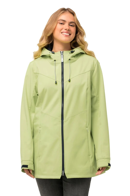 Ulla Popken Women's Hyprar Softshell Jacket, Fleece Lining, 2-Way Zip, Green, 46-48