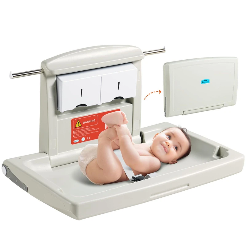 VEVOR Changing Combi Wall-Mounted Changing Unit, Removable Changing Table, Changing Trolley, Grey Changing Table with Changing Mat, Safety Belt, Space-Saving & Stable, Changing Shelf, 20 kg Load