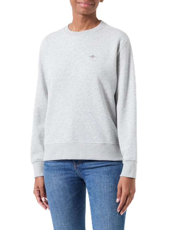 GANT Women's Shield C-Neck Sweat Sweatshirt, Light Grey Mix, S