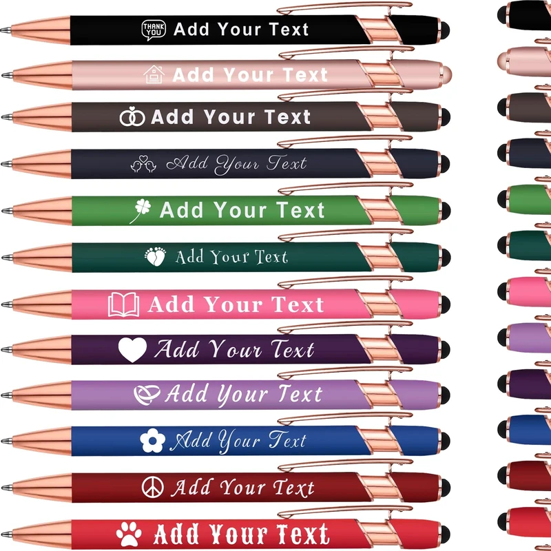 KoelntDIY Personalised Pens Custom Ballpoint Pen with Stylus Tip Customised Engraved Metal Pen with Name Text Logo for Business Writing Graduation Journaling Signature 12 Colors