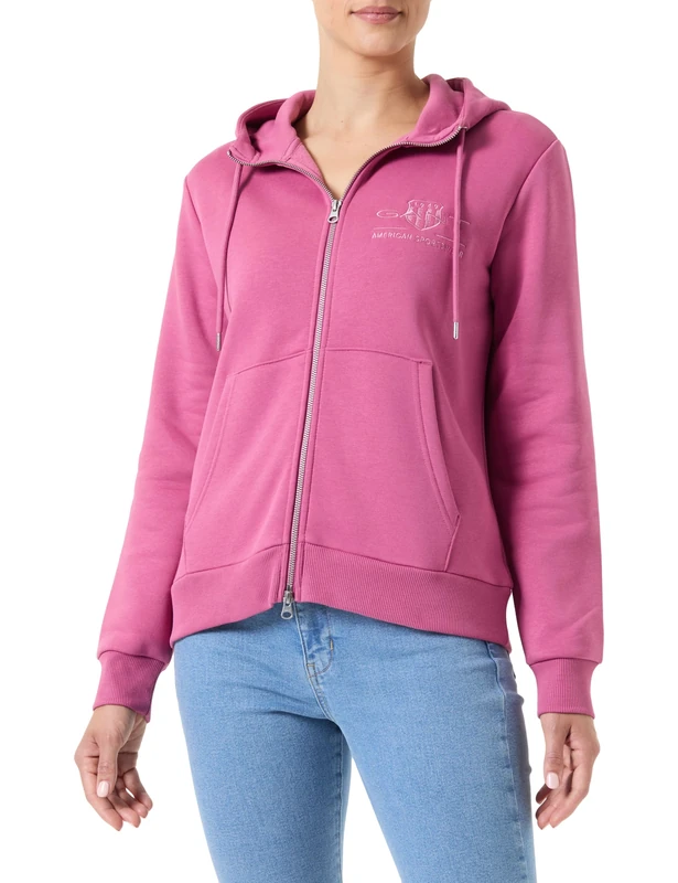 GANT Women's Reg Tonal Shield Zip Hoodie Hooded Sweatshirt, Dark Lavender, M