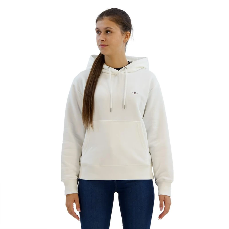 GANT Women's Shield Hoodie Hooded Sweatshirt, Eggshell, L