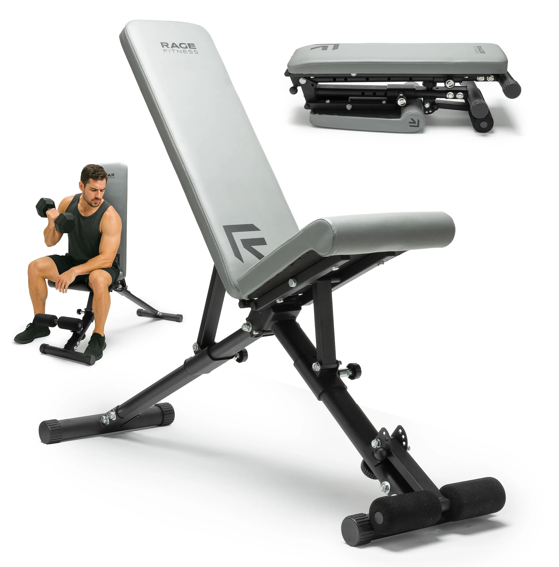 Rage Fitness Weight Bench Press Seat, Folding Bench for Home Gym, Adjustable Bench for Weight Lifting, Strength Training Bench for Full Body Workout, Incline Decline Workout Bench, Stable Gym Bench