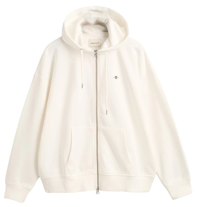 GANT Women's Shield Zip Hoodie Hooded Sweatshirt, Eggshell, XL