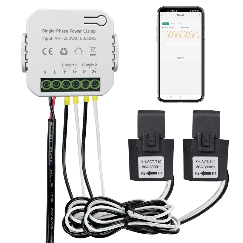 OWON Bi-Directional WiFi Energy Monitor with 2 Clamps, 80A Smart Energy Meter for Single Phase Electricity. WiFi Power Meter for Real-time Electricity Monitoring.Track CT KWh Power Consumption at Home - Image 1