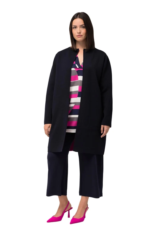 Ulla Popken Women's Open Cardigan Double Face Cardigan, Blue, 20-22'