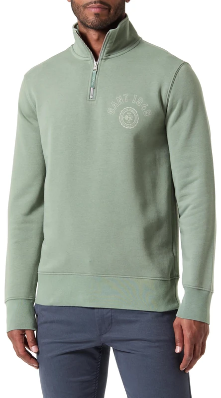 GANT Men's Graphic Half Zip Sweatshirt, Pastel Green, S