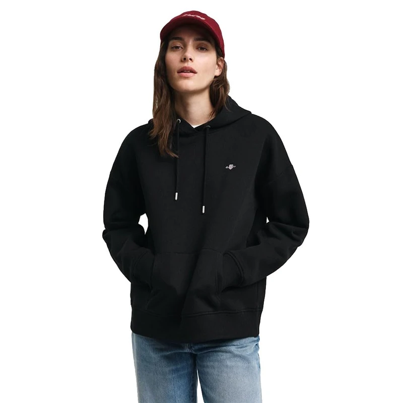GANT Women's Shield Hoodie Hooded Sweatshirt, Black, XXL
