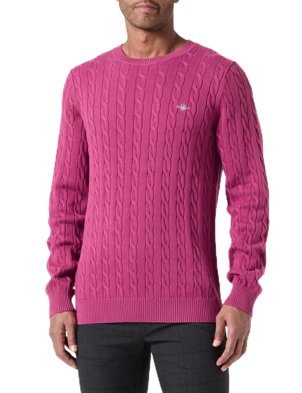 GANT Men's Cotton Cable C-Neck Pullover, Pale Syren, XXL