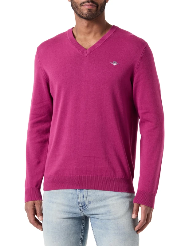 GANT Men's Classic Cotton V-Neck Sweater, Pale Syren, XL