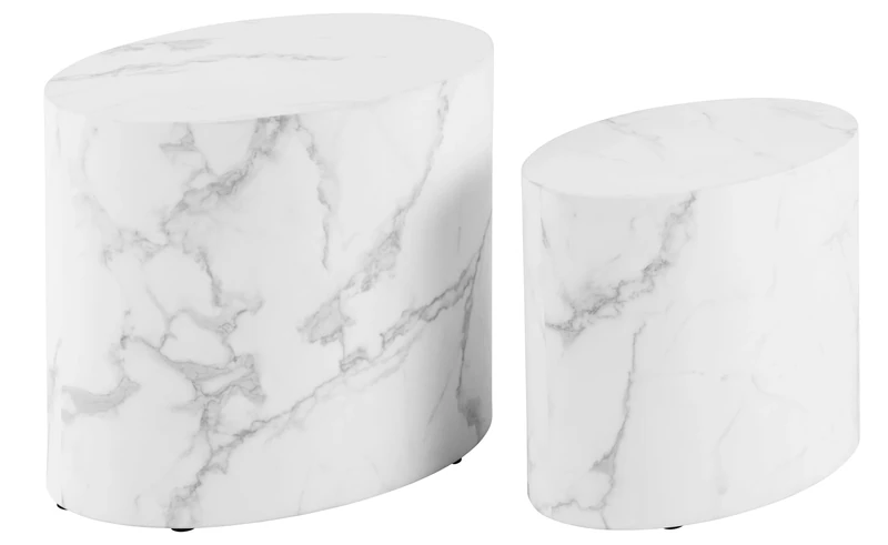 AC Design Furniture Rico coffee white marble look, set of 2, space-saving oval side living room, modern nesting tables, W: 48 33 cm and W D: 24.5 cm, Engineered Wood, H: 40 x B: 33 x T: 48 cm