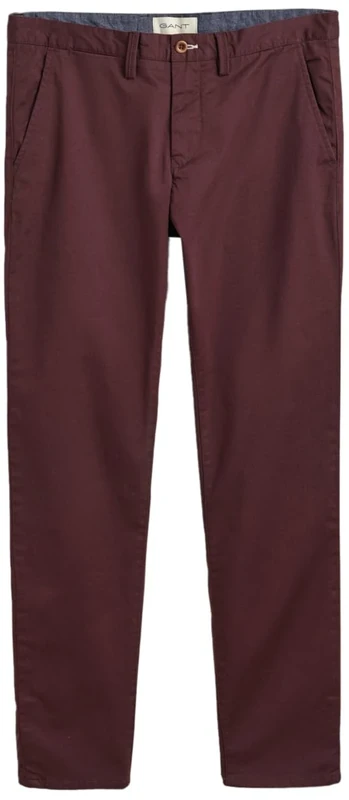GANT Men's Slim Twill Chinos Dress Pants, Dark Mahogany, 33 W/32 L